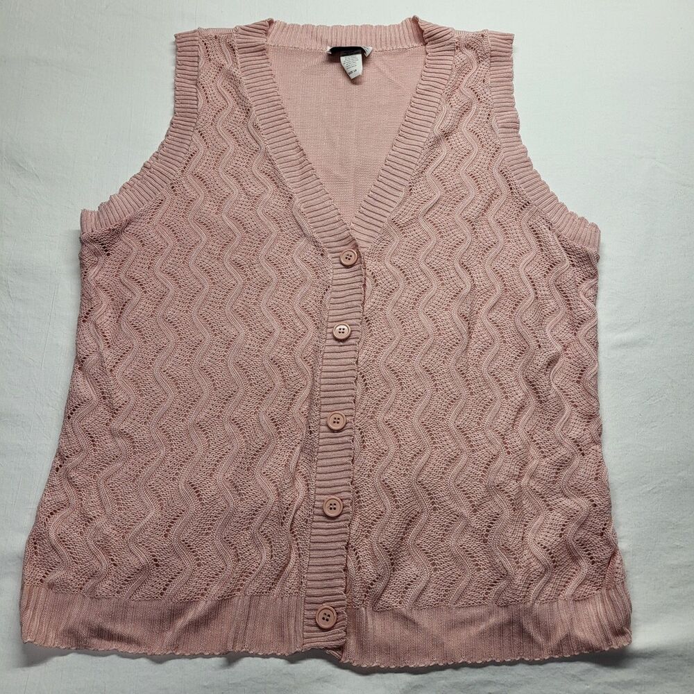 Anthony Richards Vintage Pink Pointelle Knit Sweater Vest - Sz XL Button Front